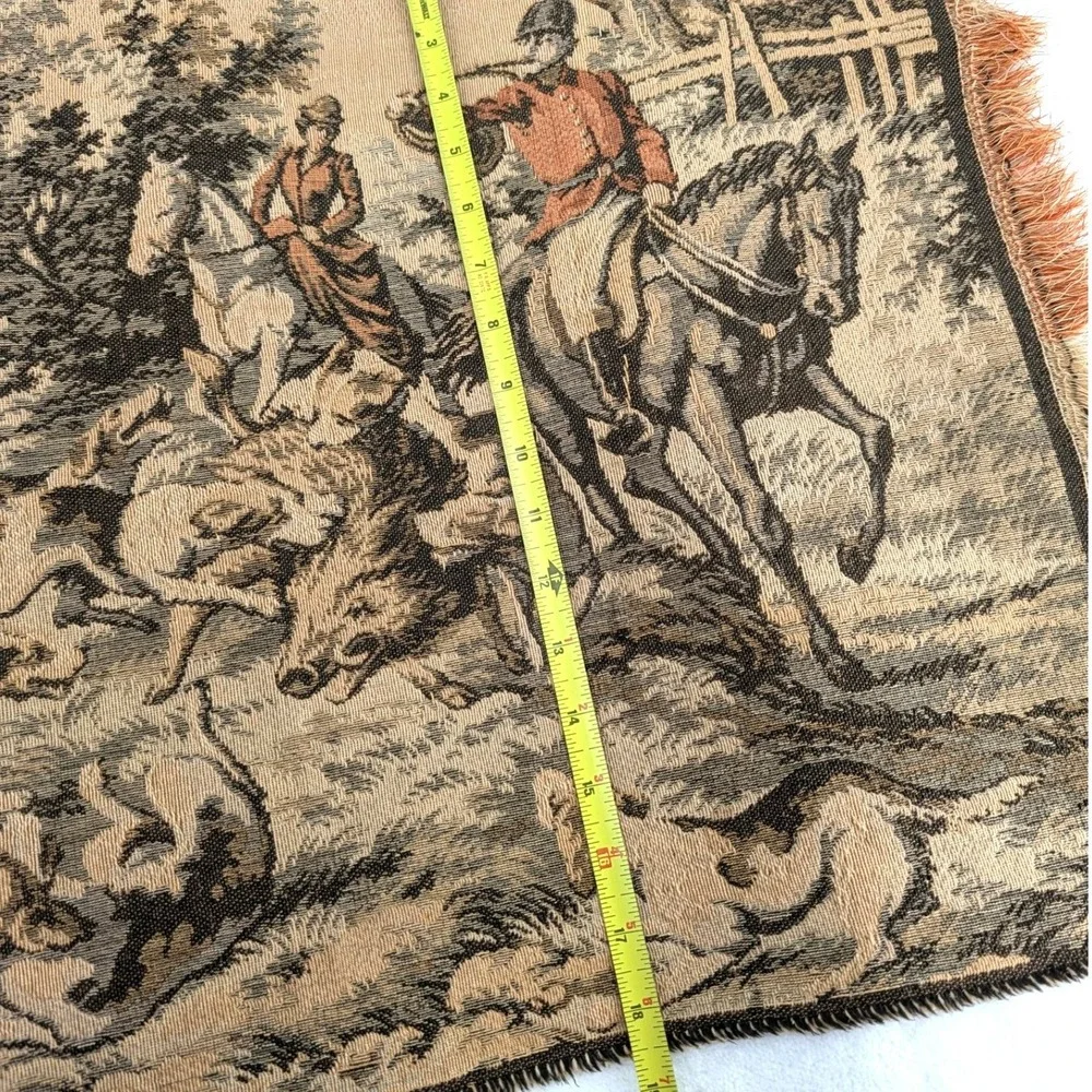 Belgian Vintage Fox Hunt Woven Tapestry Equestrian‎ Wall Hanging 45x19